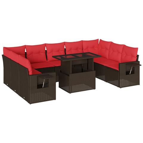 Set Divani da Giardino 10 pz con Cuscini Marrone in Polyrattan - Foto 1
