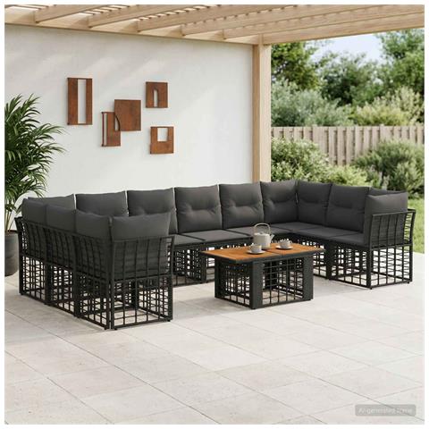 Set Divano da Giardino 11 pz Nero e Grigio scuro polyrattan - Foto 2