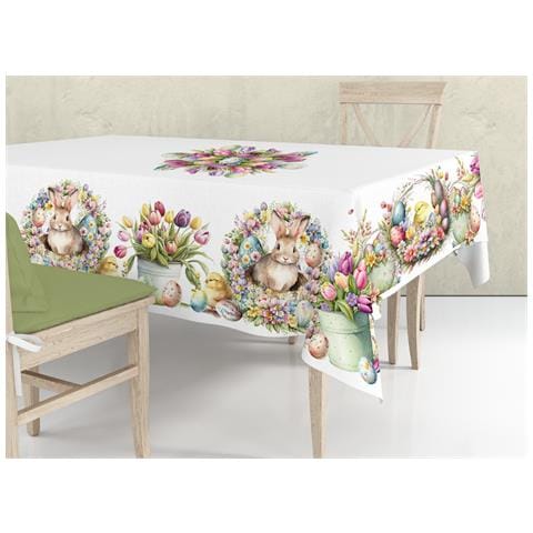 Tovaglia Cucina Copritavolo 100% Cotone Made In Italy Coniglio Bunny Fiori 90x90 Coniglio - Foto 10