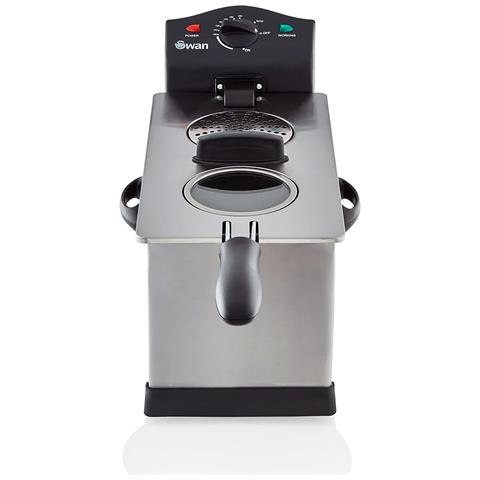 Coperchio con Finestra di Visualizzazione e Filtro Antiodore Swan SD6040N Friggitrice Elettrica 3 Litri Acciaio Inox Regolatore di Temperatura Fino a 190°C Vasca Antiaderente Rimovibile 2000W 