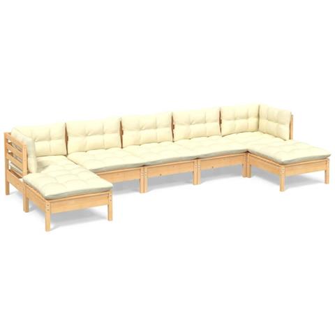 Set Divani Da Giardino 7 Pz Con Cuscini Crema Massello Di Pino - Foto 1