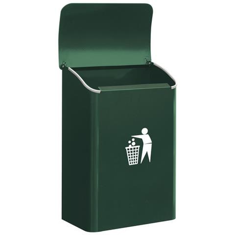 E6103 Cestino Portarifiuti A Muro Per Garage, Interni E Aree Comuni, Cestino Da Parete In Acciaio, 18 L, Verde - Foto 3