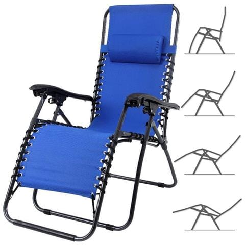 Sedia Da Giardino Poltrona Relax Pieghevole Gravita Zero Acciaio Oxford Blu - Foto 1