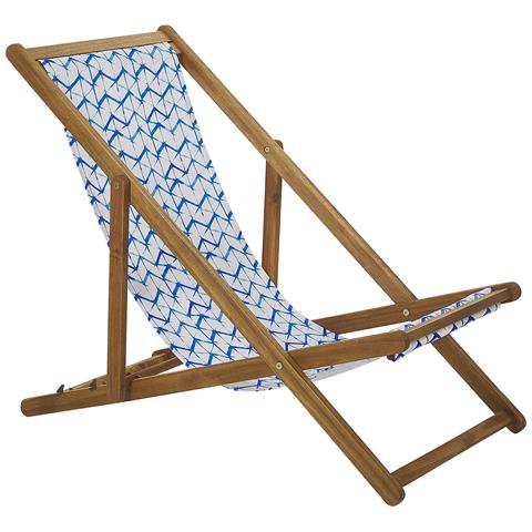 Set Di 2 Sedie Sdraio Legno D'acacia Motivo Bianco E Blu Anzio - Foto 2
