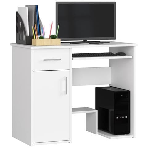 Scrivania per computer JAY, 1 anta e 1 cassetto, 90x50x74 cm, Colore Bianco - Foto 1