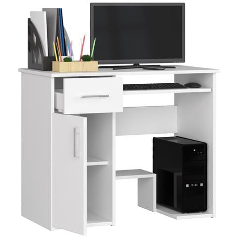 Scrivania per computer JAY, 1 anta e 1 cassetto, 90x50x74 cm, Colore Bianco - Foto 2
