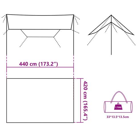 Telone da Campeggio Verde 420x440 cm Impermeabile - Foto 2