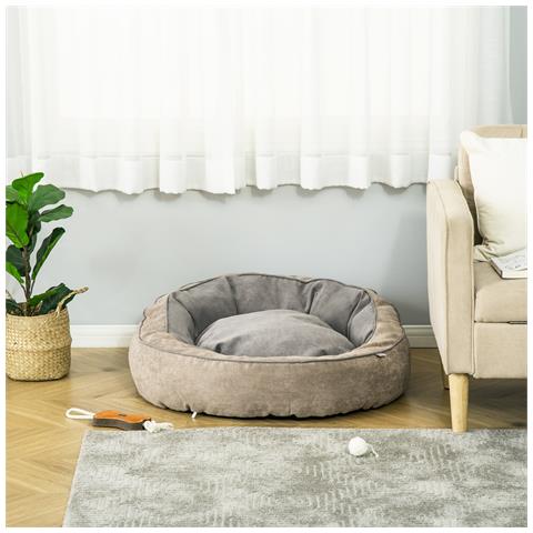 Cuccia Per Cani Imbottita Con Cuscino E Bordi Rialzati, Rivestimento In Tessuto, 85x85x35cm, Grigio - Foto 2