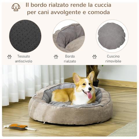 Cuccia Per Cani Imbottita Con Cuscino E Bordi Rialzati, Rivestimento In Tessuto, 85x85x35cm, Grigio - Foto 6