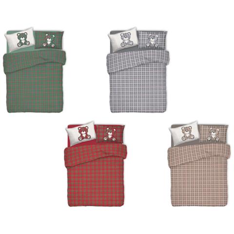 Copripiumino Sacco Piumone Pensieri Delicati 100% Cotone Orsetto Tartan Matrimoniale Beige - Foto 2