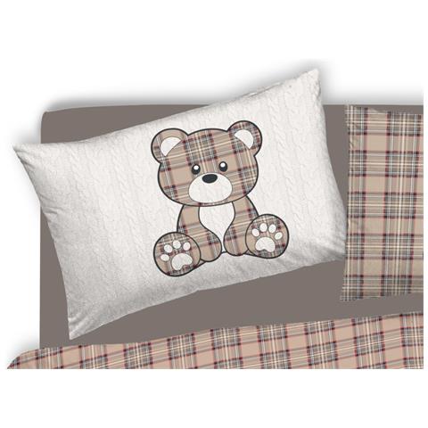 Copripiumino Sacco Piumone Pensieri Delicati 100% Cotone Orsetto Tartan Matrimoniale Beige - Foto 5