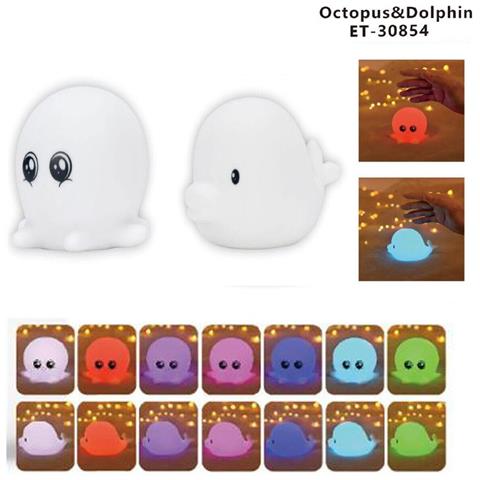 Lumino Lampada Notte Led Silicone Tavolo Comodino Bambini Rgb Delfino E Polipo - Foto 1