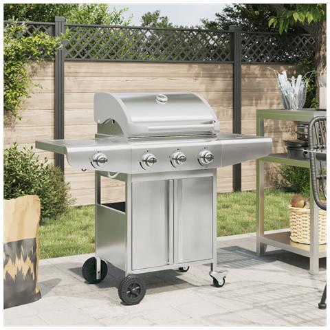 Griglia Barbecue a Gas con 4 Bruciatori Argento in Acciaio - Foto 10