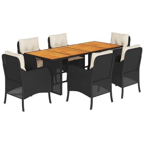 Set da Pranzo da Giardino 7 pz Nero con Cuscini in Polyrattan - Foto 1