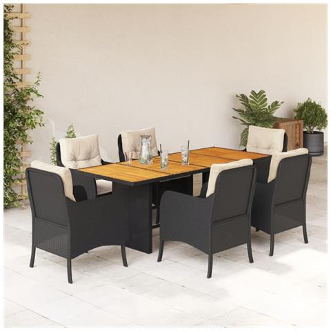 Set da Pranzo da Giardino 7 pz Nero con Cuscini in Polyrattan - Foto 2