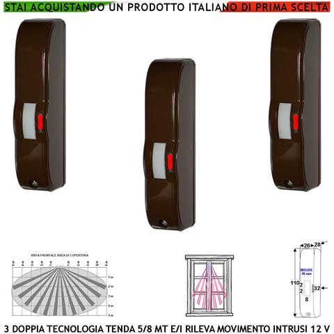 Doppia Tecnologia Tenda Tre Sensori Di Movimento Marrone Portata 5 Mt Antifurto Rileva Intrusi Vano Finestra Esterno P - Foto 1
