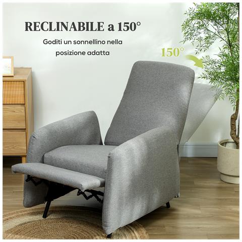 Poltrona Relax Reclinabile con Poggiapiedi Estraibile, Copertura di Ricambio e Seduta con Molle, Grigio - Foto 6