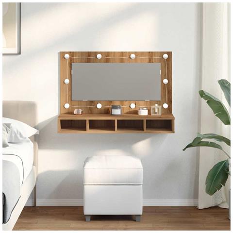 Mobile A Specchio Con Led Rovere Artigianale 90x31,5x62 Cm - Foto 3