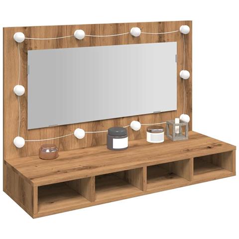 Mobile A Specchio Con Led Rovere Artigianale 90x31,5x62 Cm - Foto 1