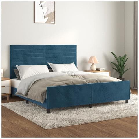 Giroletto Senza Materasso Blu Scuro 160x200 Cm In Velluto - Foto 1