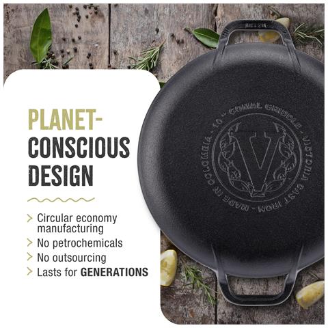 Victoria 38328 Piastra Per Grigliare Ghisa A Induzione Per Pizza, Padella 25cm Per Fuoco, Forno  Nero - Foto 8