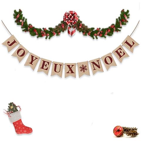 Bandierina Vintage ""buone Feste"" Francese - Decorazione Natalizia 2m - Stile Unico! - Foto 2