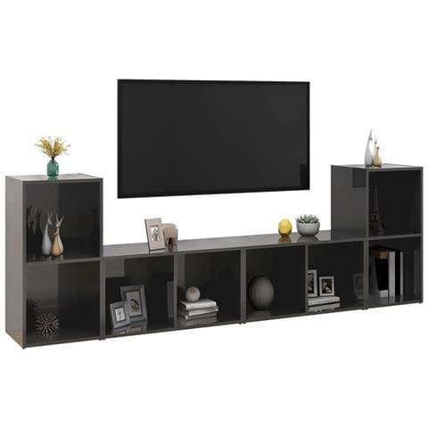 Mobili Tv 4 Pz Grigio Lucido 72x35x36,5 Cm In Legno Multistrato - Foto 2