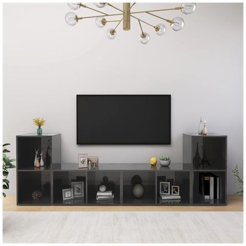 Mobili Tv 4 Pz Grigio Lucido 72x35x36,5 Cm In Legno Multistrato - Foto 8