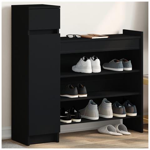 Lusso Casadino -  Scarpiera Nera 100,5x28x100 Cm In Legno Multistrato - Foto 8