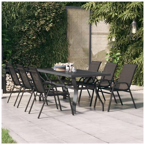 Lusso Casadino -  Tavolo Da Giardino Grigio E Nero 180x80x70cm In Acciaio E Vetro - Foto 6