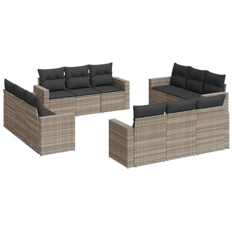 Lusso Casadino - Set Divano Giardino 12 Pz Con Cuscini Grigio Chiaro Polyrattan - Foto 1