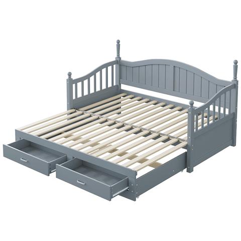 Divano Letto In Legno Massiccio 90/180x190 Cm, Con Cassetti E Rete A Doghe, Legno Di Pino, Grigio - Foto 4