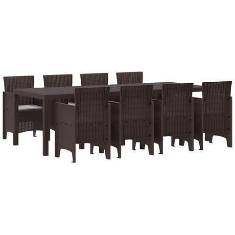 Set da Pranzo da Giardino 9 Pezzi con Cuscini Marrone Polyrattan - Foto 1