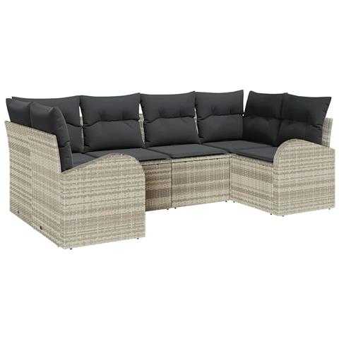 Set di 6 divani da giardino con cuscini in rattan poly grigio chiaro - Foto 1