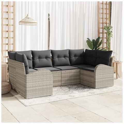 Set di 6 divani da giardino con cuscini in rattan poly grigio chiaro - Foto 2