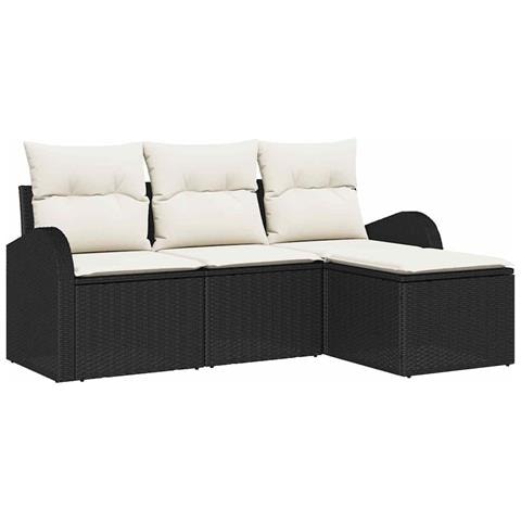Set di Divani da Giardino 4 Pezzi con Cuscini Rattan PE Nero, Divano da Giardino 2 Posti con Ripostiglio & Cuscini Rattan PE Nero - Foto 1