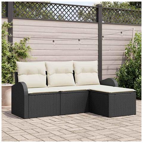 Set di Divani da Giardino 4 Pezzi con Cuscini Rattan PE Nero, Divano da Giardino 2 Posti con Ripostiglio & Cuscini Rattan PE Nero - Foto 2