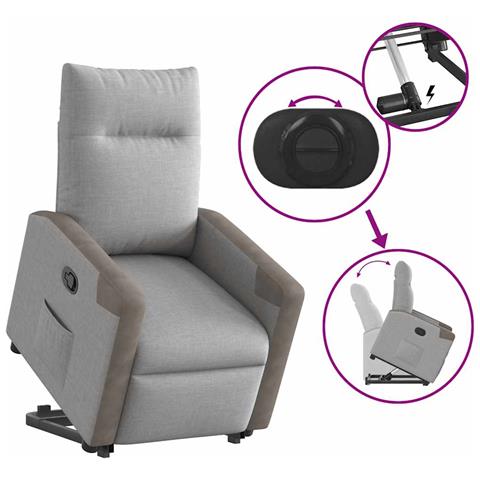 Poltrona Alzapersona Reclinabile Grigio Nuvola in Tessuto - Foto 9