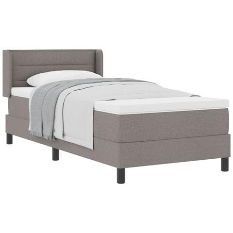 Letto a rete con materasso tortora 80x200 cm tessuto, Testata design linee tortora 80 cm tessuto - Foto 1