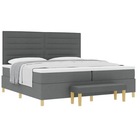 Letto con Reticolo e Materasso & Panca Grigio Scuro 200x200 cm Tessuto - Foto 1