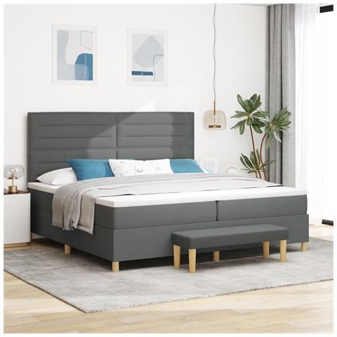 Letto con Reticolo e Materasso & Panca Grigio Scuro 200x200 cm Tessuto - Foto 2