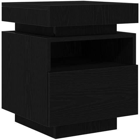 Comodino  con luci LED Rovere Nero 40x39x48,5 cm - Foto 1
