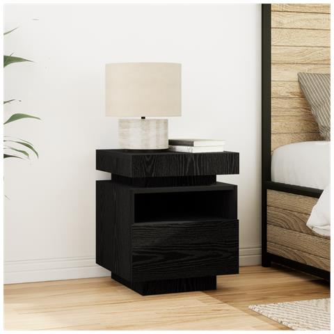 Comodino  con luci LED Rovere Nero 40x39x48,5 cm - Foto 2