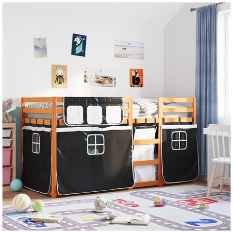 Letto a Castello senza Materasso Bianco e Nero 90x190cm in Pino - Foto 2