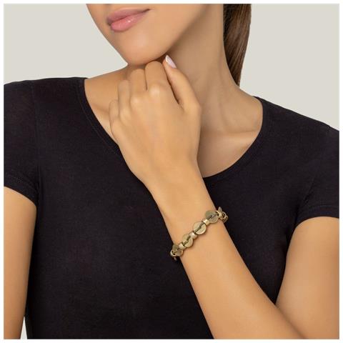 Bracciale In Pelle ""linked"" Color Oro E Pelle Marrone - Foto 2