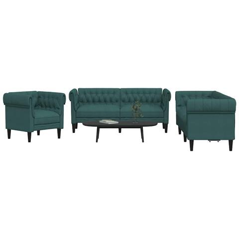 Set di Divani 3 pz Verde Scuro in Tessuto - Foto 2