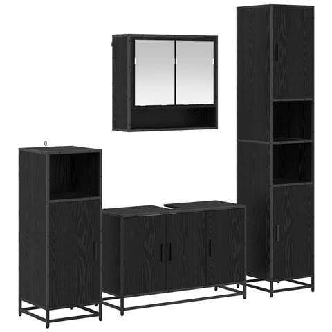Set di mobili per il bagno 4 pcs Rovere Nero Legno multistrato - Foto 1