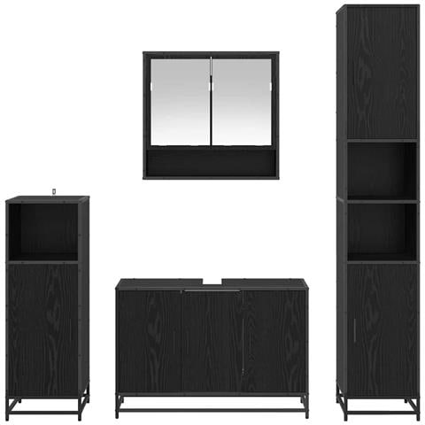 Set di mobili per il bagno 4 pcs Rovere Nero Legno multistrato - Foto 9