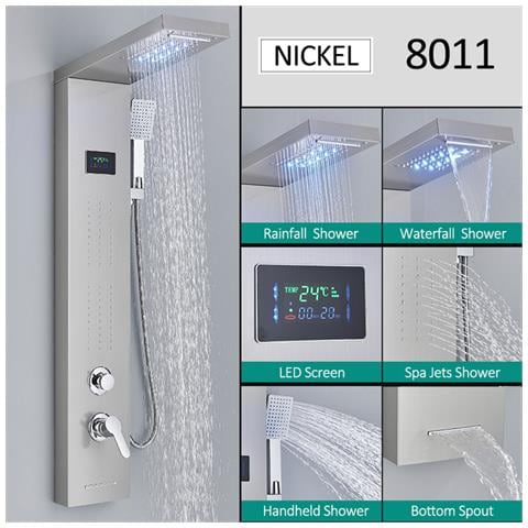 Pannello doccia, Blackswan, tipo M8011, modello nichelato con bocca a cascata, display digitale, LED e funzioni SPA, misura 114 cm - Foto 2