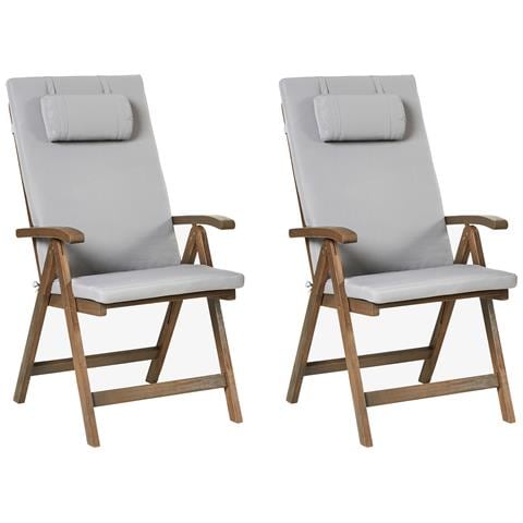 Set Di 2 Sedie Da Giardino Con Cuscini Amantea Premium Legno D \'acacia Grigio Chiaro - Foto 2